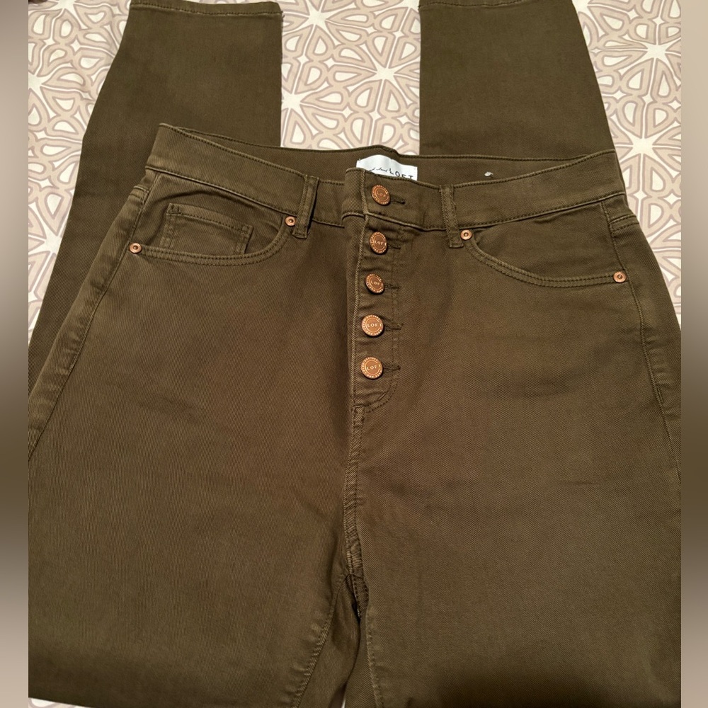 Loft Olive Green button fly jeans Size 10